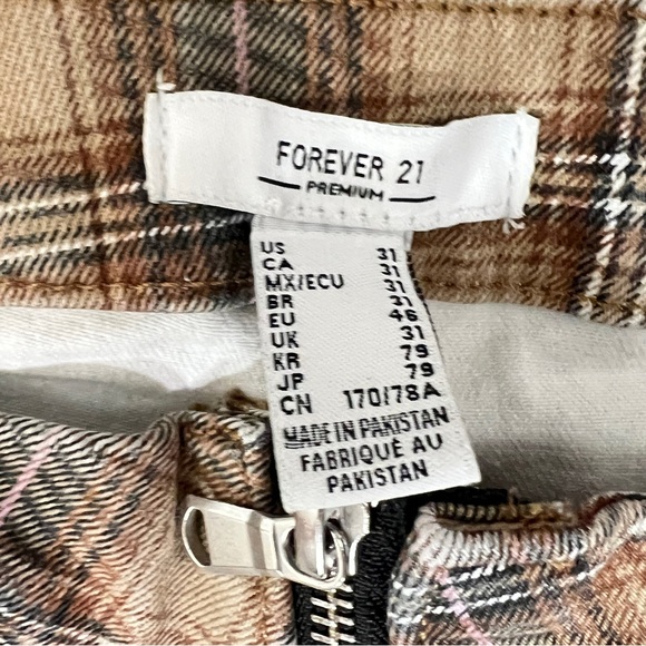 Forever 21 Tan Plaid Flare bell bottom Jeans size 31 B144 - Picture 2 of 4